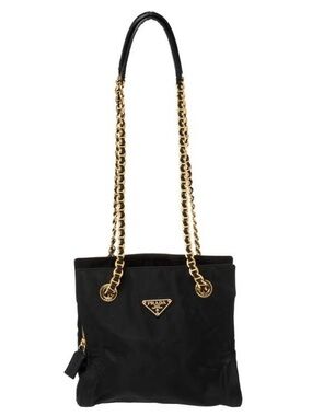Prada Vintage Tessuto Nylon Chain-Handle Shoulder Bag - black & gold